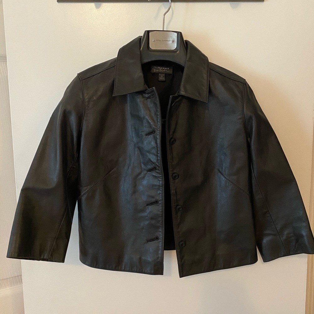 Leather jacket with 3/4 sleeves